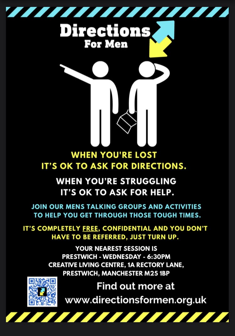 Marc Lowden 🏴 (@marclowden) on Twitter photo Our Wednesday <a href="/Directions4Men/">DirectionsForMen</a> group is on tonight in Prestwich <a href="/CreativeLivingC/">Mental Health Charity - Creative Living Centre</a> 6.30pm. Please share through your networks 🙋♂️ #mantalk #mentalhealth #wellbeing Our Wednesday <a href="/Directions4Men/">DirectionsForMen</a> group is on tonight in Prestwich <a href="/CreativeLivingC/">Mental Health Charity - Creative Living Centre</a> 6.30pm. Please share through your networks 🙋♂️ #mantalk #mentalhealth #wellbeing