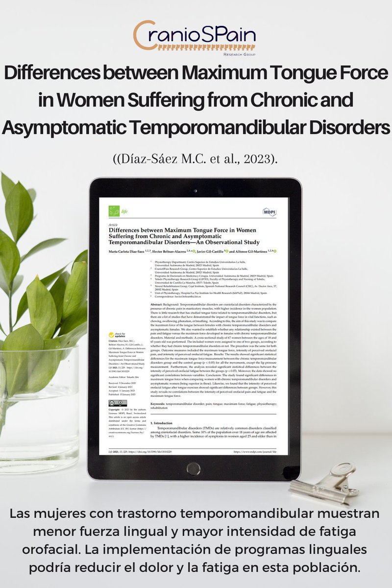 Este mes, dentro de las publicaciones @craniospain, queremos destacar este reciente estudio publicado por Marta Carlota Díaz-Sáez y colaboradores. Pronto os contaremos más acerca de esta #LineaDeInvestigación que forma parte de su tesis doctoral #fisioterapia