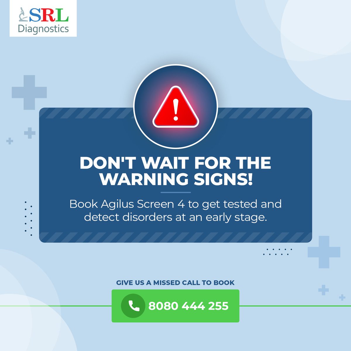 agilusDx's tweet photo. It's never too late to take care of yourself. ​

Agilus Screen 4, a preventive healthcare package offers an actionable report by detecting ailments at an early stage. ​

Restore your health by adopting a healthy lifestyle and booking our package today. ​

#SRLDiagnostics https://t.co/mWlXTfMyG4