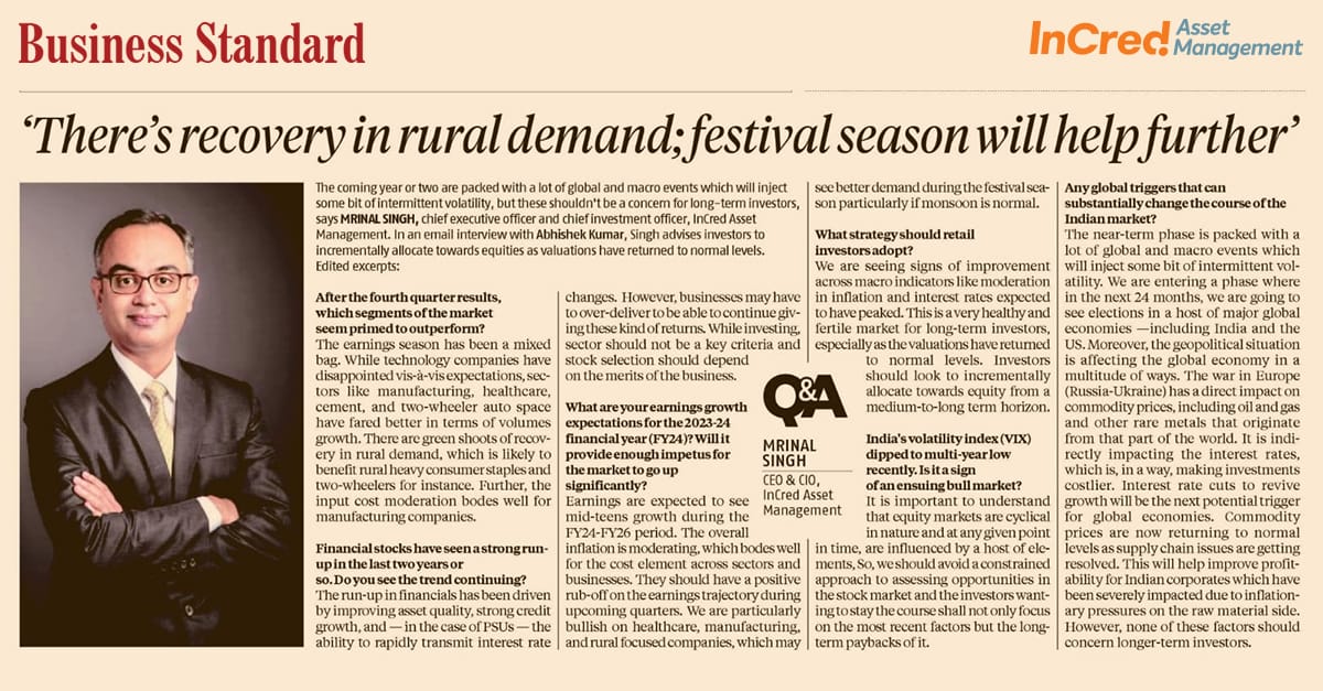 'The coming year or two are packed with a lot of global and macro events which will inject some bit of intermittent volatility, but these shouldn't be a concern for long-term investors' Mrinal Singh in conversation with #businessstandard

Visit to read: bit.ly/3Mv7J6n