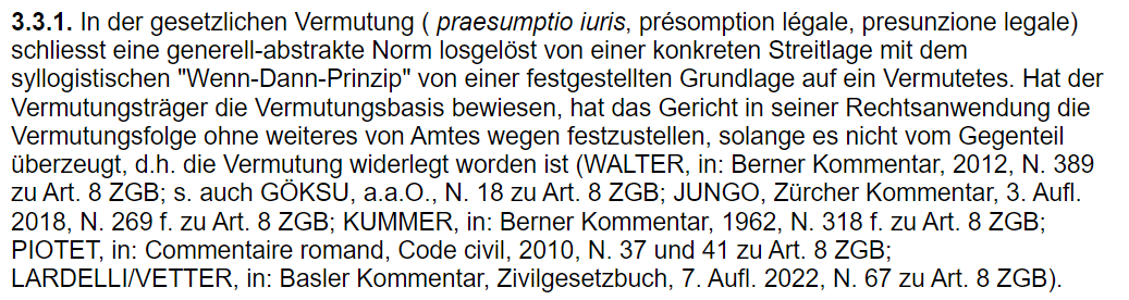 Denkarbeit's tweet photo. Bundesgericht legt in BGE 5A_665/2022 schön dar, dass der Beweis der Vermutungsbasis zur gerichtlichen Feststellung der Vermutungsfolge führen muss. https://t.co/OhqnaEc74C