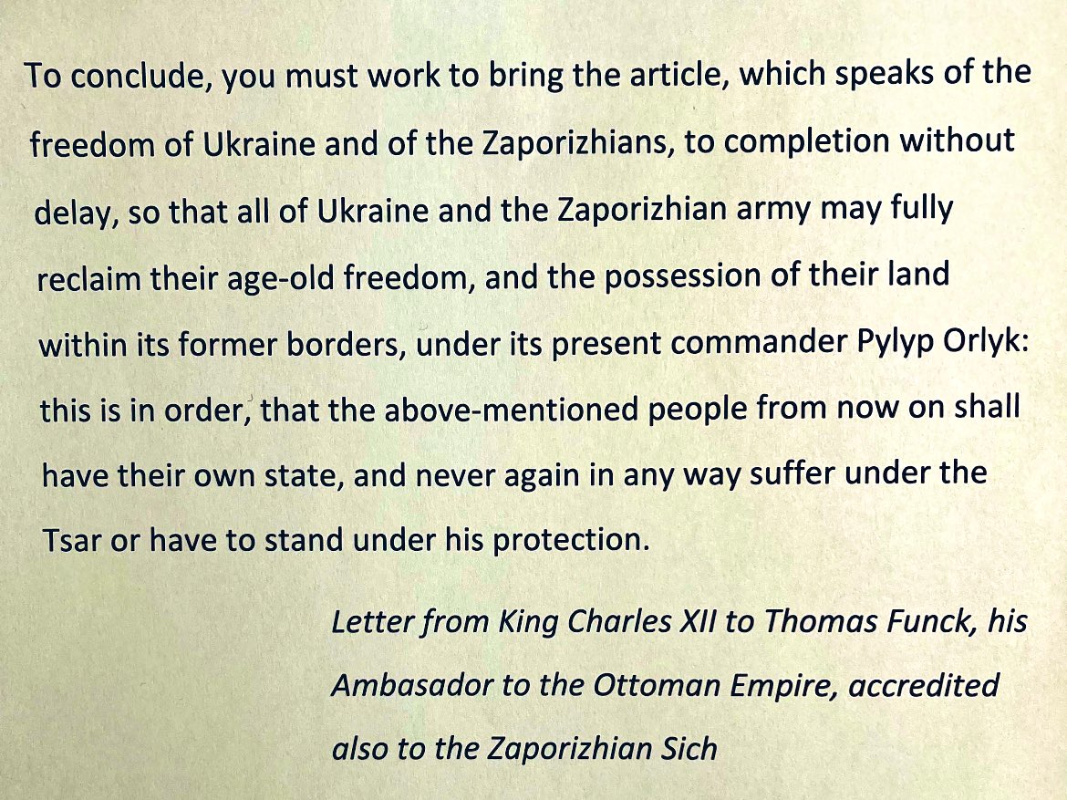 Voltaire sure did. And he wrote those lines in his famous biography of Swedish King Charles XII. Charles really understood #Ukraine, unlike president #Putin. Check out this letter that Charles sent his ambassador to the Ukrainian Cossack state 👇🏽👇🏽👇🏽