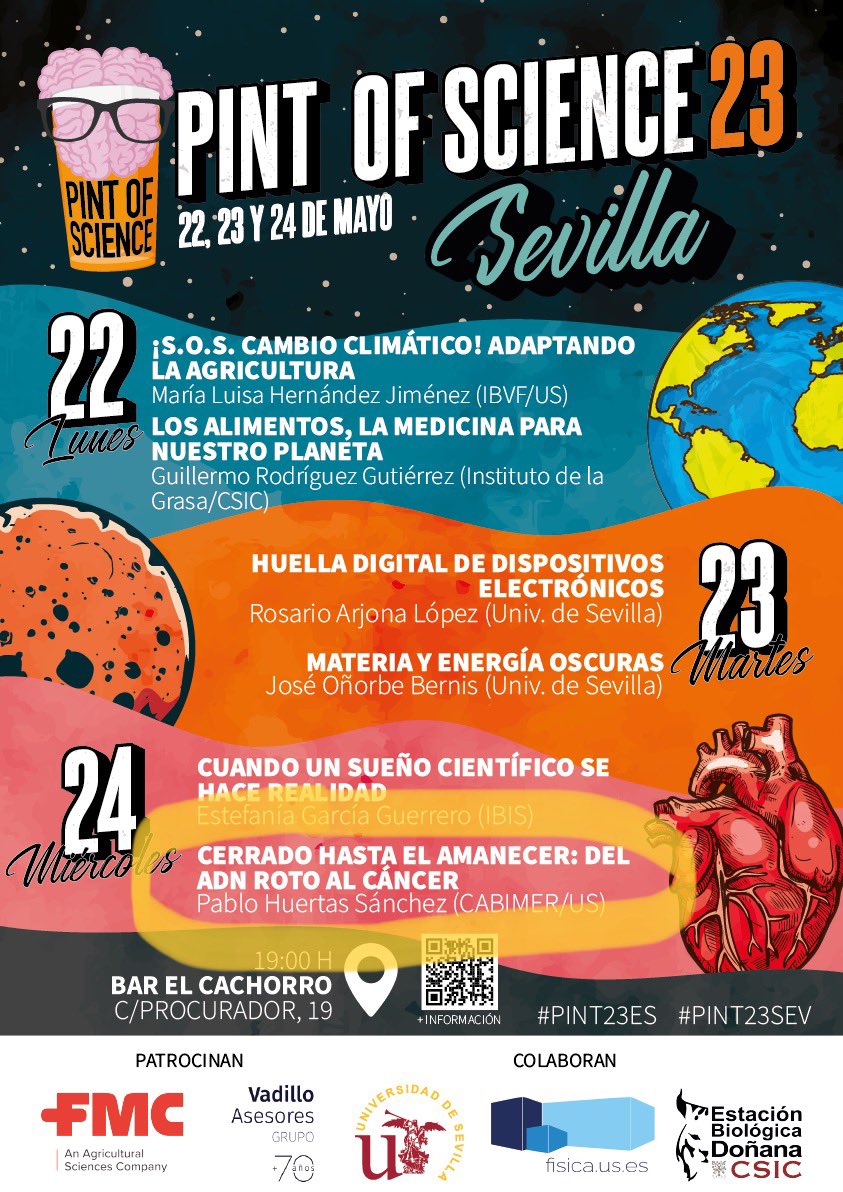 PabloHuertasLab's tweet image. Dándole los últimos retoques a la charla de esta noche. Recuerda “Cerrado hasta el amanecer: Del ADN roto al cáncer” en el Bar el Cachorro, c/Procurador 19 a partir de las 19:00
#PINT23ES #PINT23SEV @cabimer @unisevilla @pintofscienceES