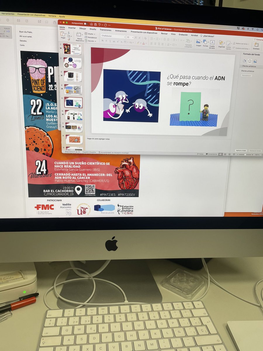 PabloHuertasLab's tweet image. Dándole los últimos retoques a la charla de esta noche. Recuerda “Cerrado hasta el amanecer: Del ADN roto al cáncer” en el Bar el Cachorro, c/Procurador 19 a partir de las 19:00
#PINT23ES #PINT23SEV @cabimer @unisevilla @pintofscienceES