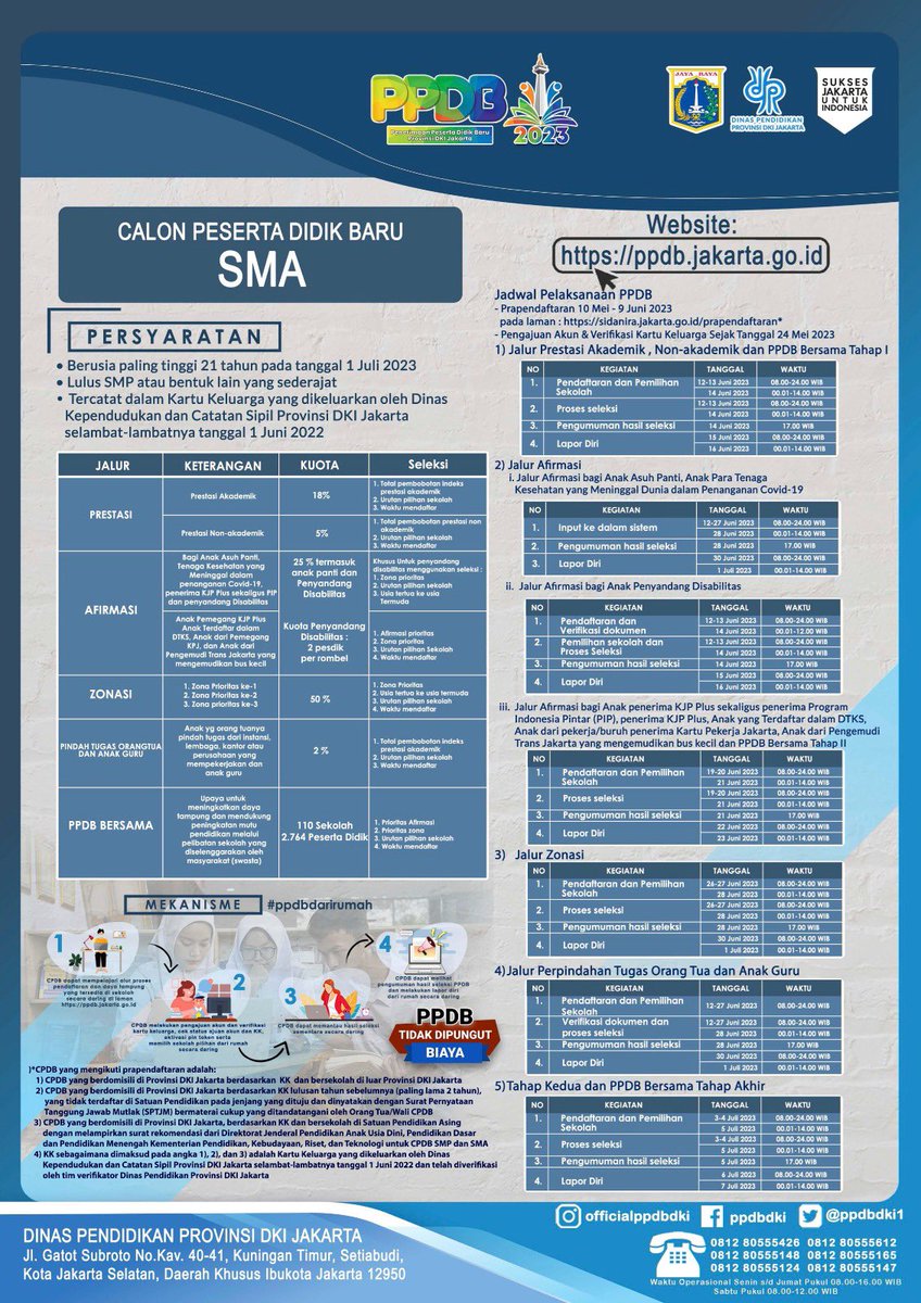 Hallo #sahabatdisdik

Penerimaan Peserta Didik Baru (PPDB) DKI Jakarta Tahun Pelajaran 2023/2024 sudah dimulai !

Yuk simak infografik berikut untuk mengetahui persyaratan, mekanisme dan jadwal penyelenggaraannya!
