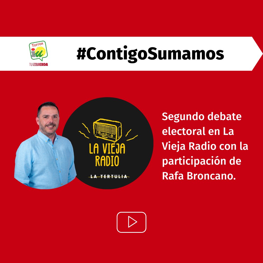 📻 Nuestro candidato a la alcaldía de Torrox, Rafa Broncano, participó en en La Tertulia de La Vieja Radio en el segundo Debate Electoral de Torrox. 

👉 Programa completo en este enlace:  
youtube.com/watch?v=wleZ7r… 

➕#ContigoSumamos #RafaBroncanoAlcalde #VotaIUTorrox #28M