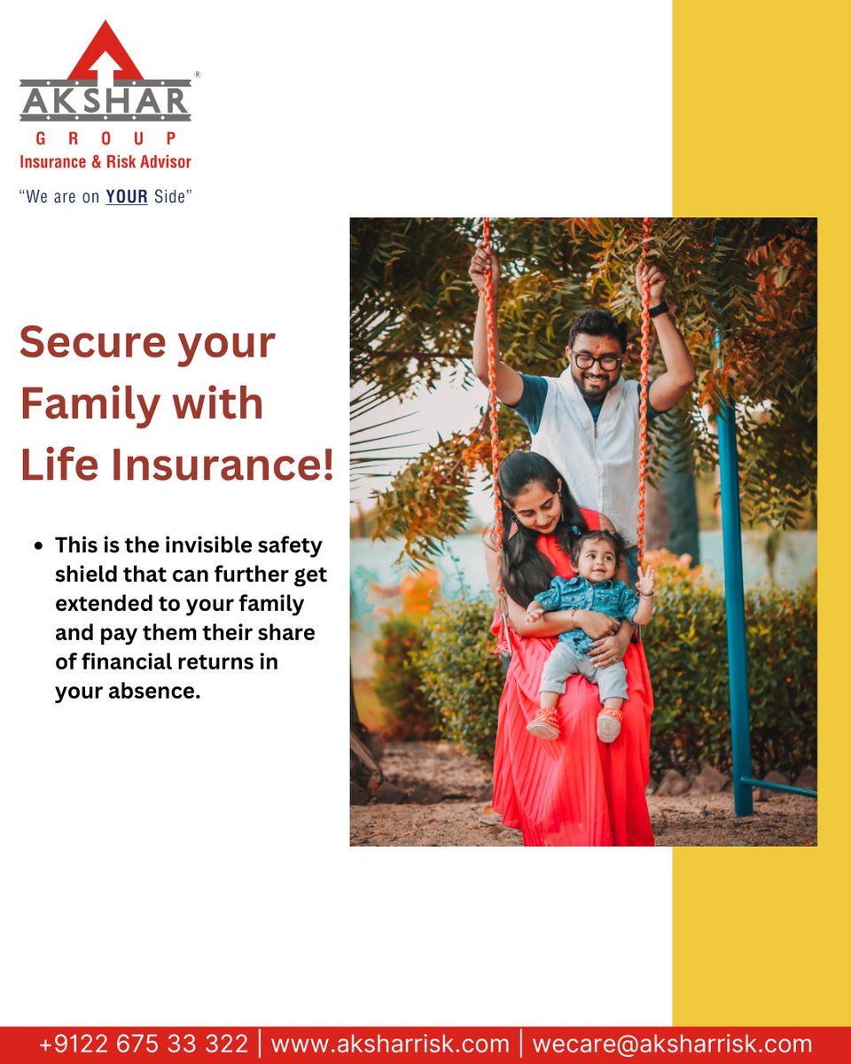 Secure your family with Life Insurance.
#lifeinsurance #lifeinsuranceawareness #lifeinsurancepolicy #secure #family #insurance #aksharcares #aksharrisk #weareonyourside