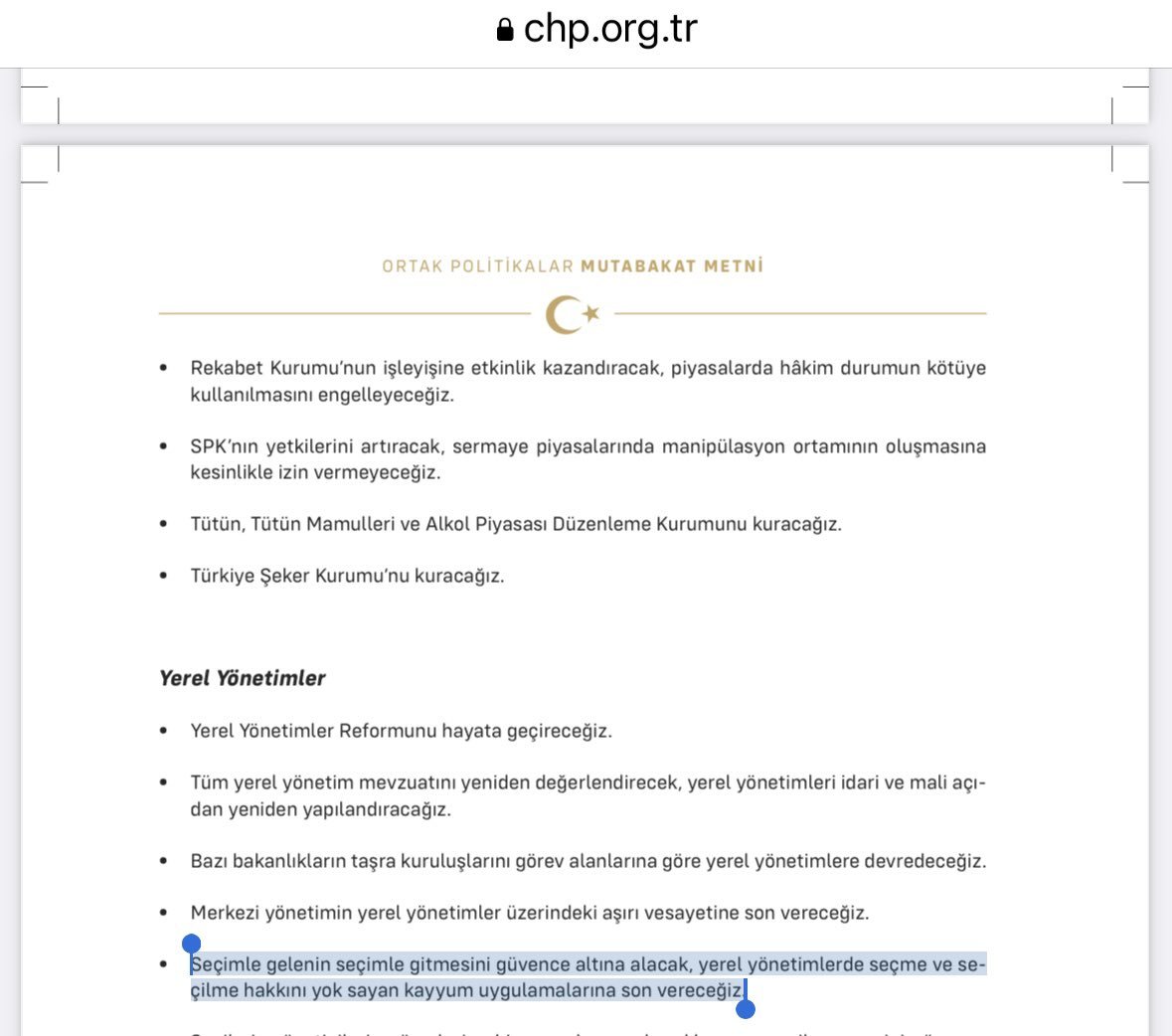 CHP ve Zafer Partisi arasındaki protokolün 4. Maddesine göre kayyum uygulamasına devam edilecek.

Millet İttifakı partilerinin imza attığı Ortak Politikalar Mutabakat Metni’nde ise kayyum uygulamasına son verileceği ifade edilmişti.