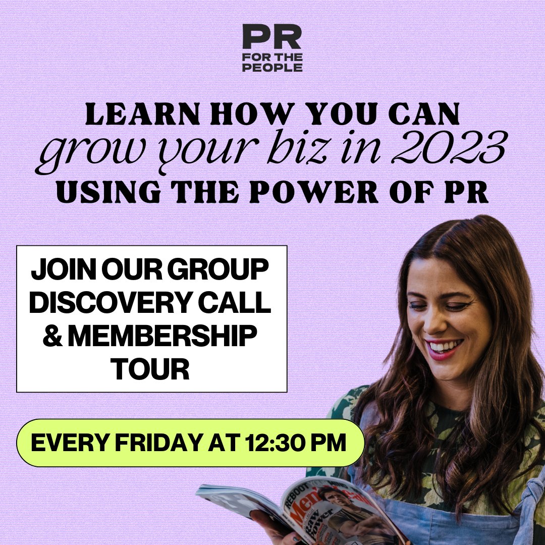 This Friday at 12:30pm join me for a group discovery call and look around our DIY PR membership 💚

Sign up for the call here - calendly.com/prforthepeople…

#diypr #smallbusiness #prtips #membershiptour #journorequest