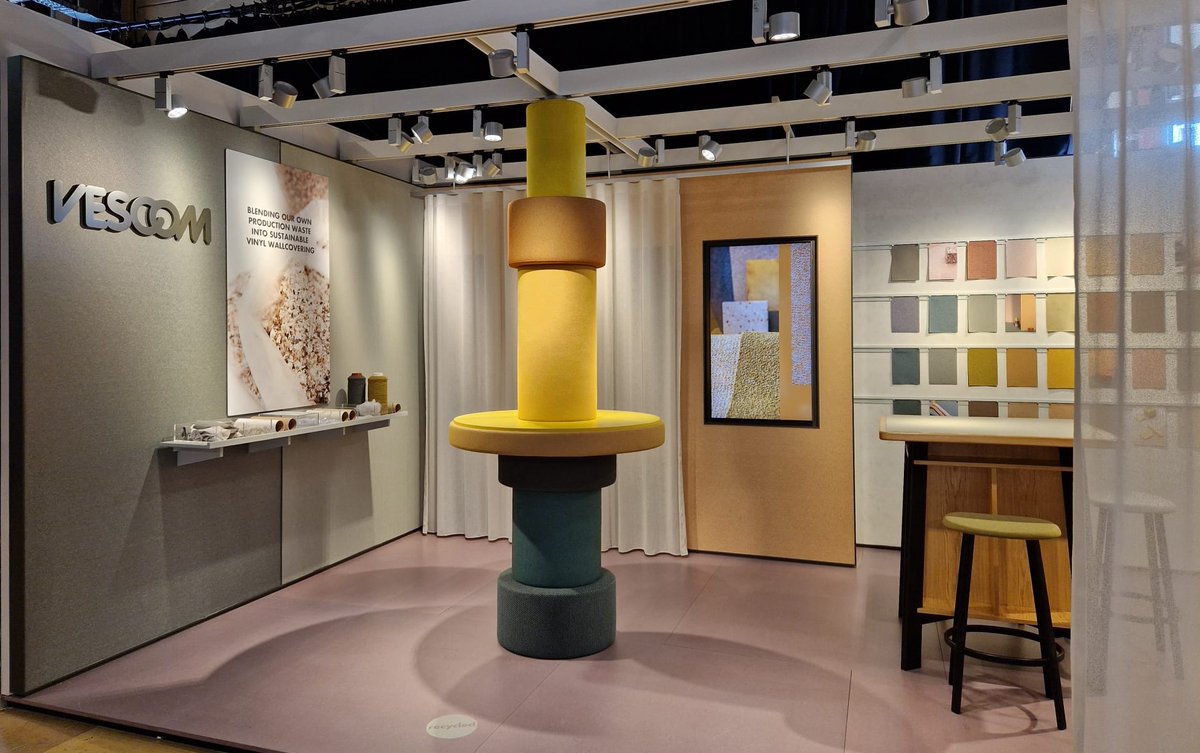 Vescom's tweet photo. We're live at Design District in Rotterdam! Meet us at stand V03 and discover the synergy of sustainable, high-quality interior materials. #DesignD2023 #designdistrict #designdistrictnl #interiormaterials #wallcovering #upholstery #curtain #fabrics #sustainable #synergy https://t.co/Mcidjzf1ut