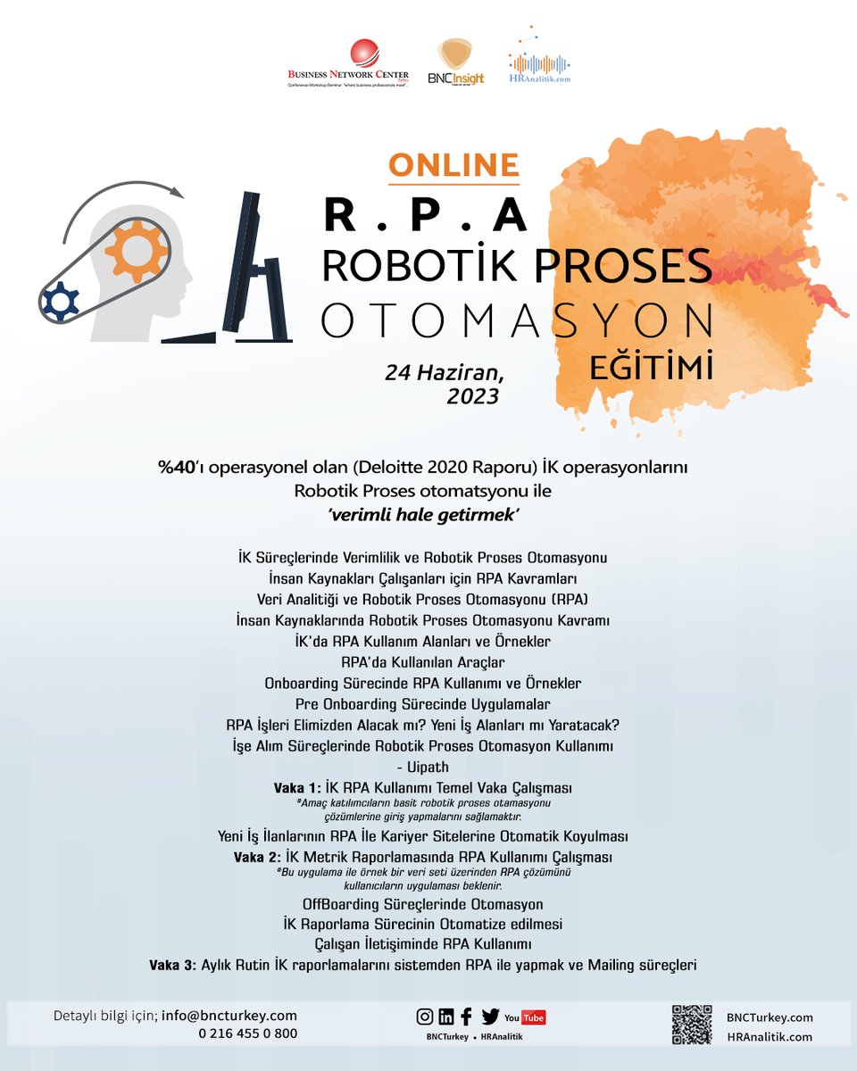 🤖RPA ile iş süreçlerinizi optimize ederek Verimliliğinizi artırabilirsiniz.

🧐“Nereden başlamalıyım?” diyenler için içeriği İK’ya özel hazırlanmış Uygulamalı RPA Eğitimimiz 24 Haziran'da açılıyor.

bit.ly/RPA-Egitimi

#rpa #robotikprosesotomasyon #insankaynakları