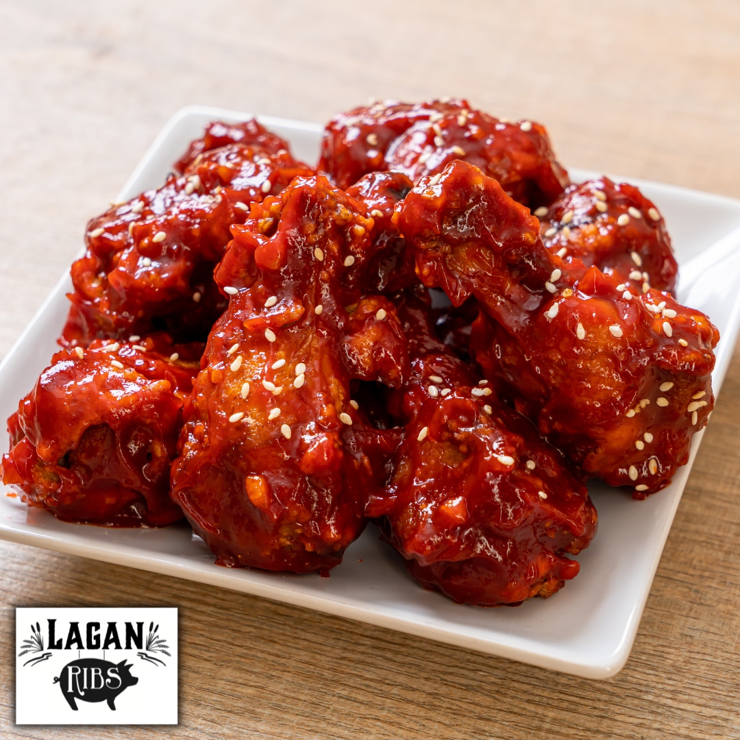 Hot chicken wings! Only with the best #LaganRibsNI sauces - made with locally sourced ingredients for the best flavours in town!

Get yours today at lagan-ribs.myshopify.com or join us at @stgeorgesbelfast this weekend!