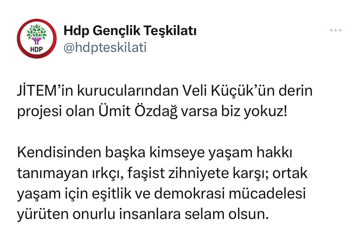 HDP: “JİTEM’in kurucularından Veli Küçük’ün derin projesi olan Ümit Özdağ varsa biz yokuz!

Olamayacağın Cumhurbaşkanlığı  için kimlere ne vaatler verdin kimlerle yanyana geldin Bay Bay Kemal...

Kürtlere Devlet Bahçeli
Tevfik Göksu Süleyman Soylu'dan Sinan Oğan Zafer Partisi