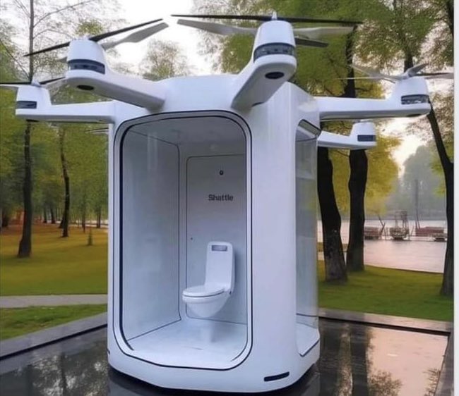 China 🇨🇳 has developed a drone mobile toilet which allows people to call it during time of need. <a href="/alonda_mw/">Alonda</a> team is closely monitoring this development with keen interest