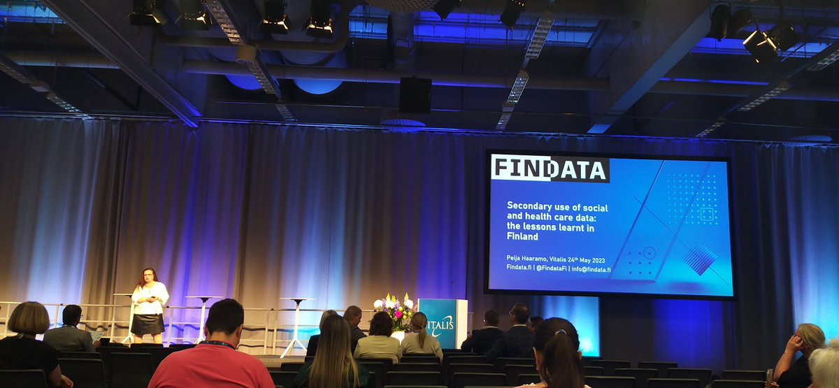 Peija Haaramo sharing the experiences of @FindataFi in building towards #HealthData for secondary use in the #ehds @VitalisKonf #mie2023