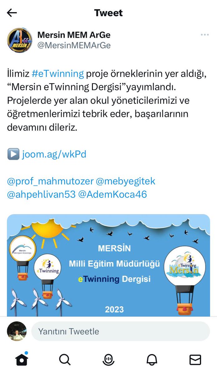 Okulumuz öğretmenlerden Nurcan YEL ve Yasemin ULUBABA'yı eTwinning çalışmalarından ötürü tebrik ediyoruz... <a href="/MersinMEM/">Mersin İl Millî Eğitim Müdürlüğü</a> <a href="/MersinMEMArGe/">Mersin MEM ArGe</a> <a href="/AkdenizilceMem/">Akdeniz İlçe Milli Eğitim Müdürlüğü</a>