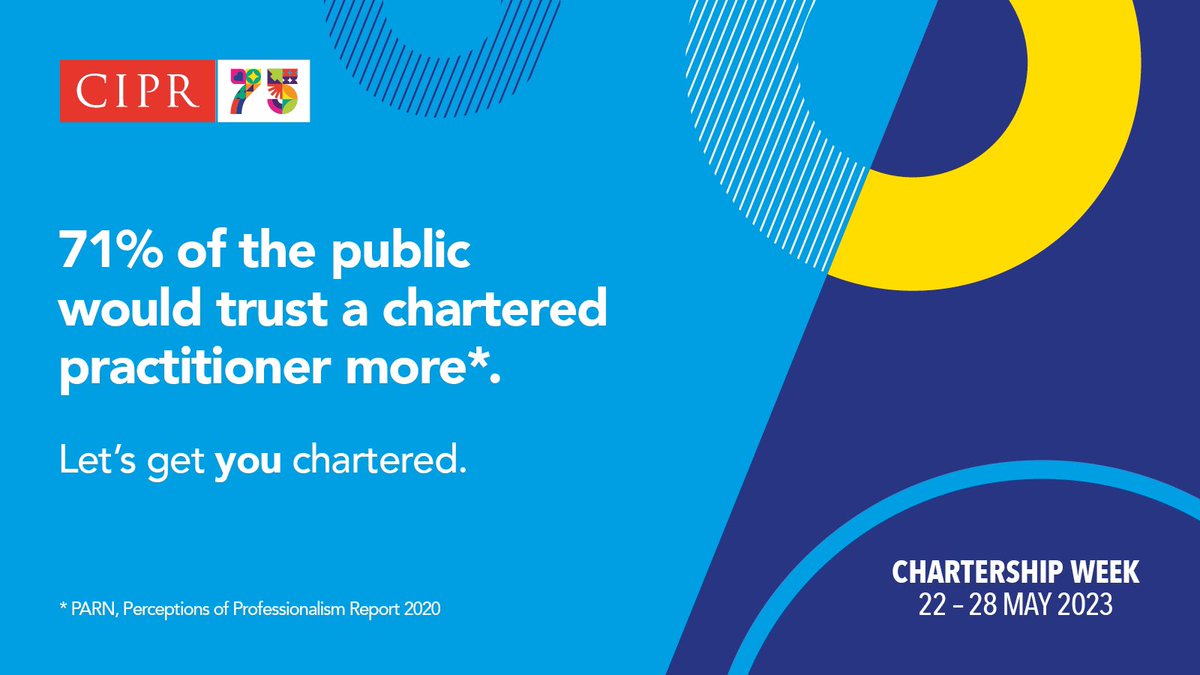 It’s #chartershipweek @CIPR_Global and there are so many reasons why you should #getchartered 
Happy to have a chat with anyone who is considering this. #PublicRelations #Communication #Trust