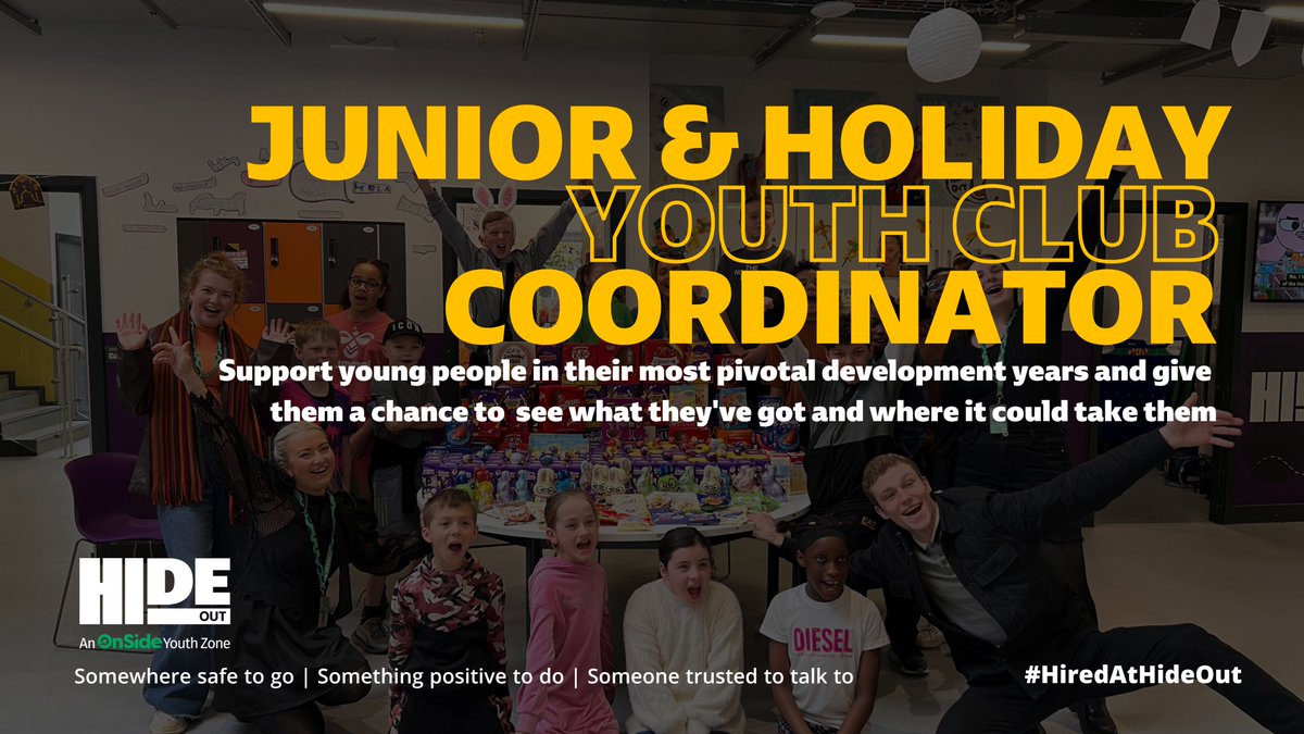 HideOut_YZ's tweet photo. π£ NEW JOB ALERT!
We are looking for a Youth Club Coordinator (Junior & Holiday Club) to join #TeamHideOut π
π 40 hours per week (including evenings & weekends)
π Responsible for HideOut's Junior Club offer - ages 8-12
Join the team today: https://t.co/ZqlnushF4g https://t.co/8Gxwx4atgi