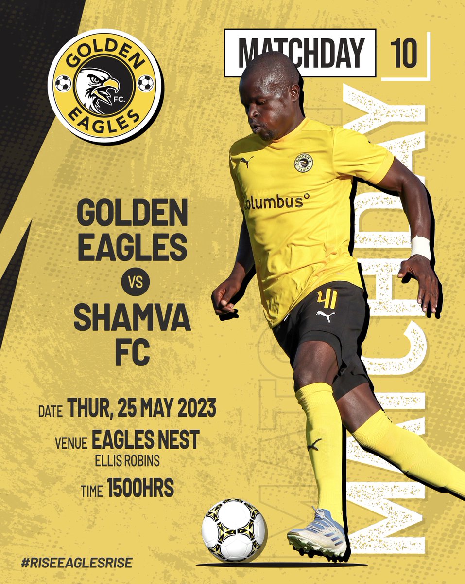 GoldenEaglesZim's tweet photo. Midweek action at the Eagles Nest! 

After 3 away matches on the trot we  return home to take on Shamva FC on #AfricaDay 

📍Ellis Robins 

🕒3pm Kick-off

#GondoHarishaye🦅 https://t.co/PY4ZtCISMz