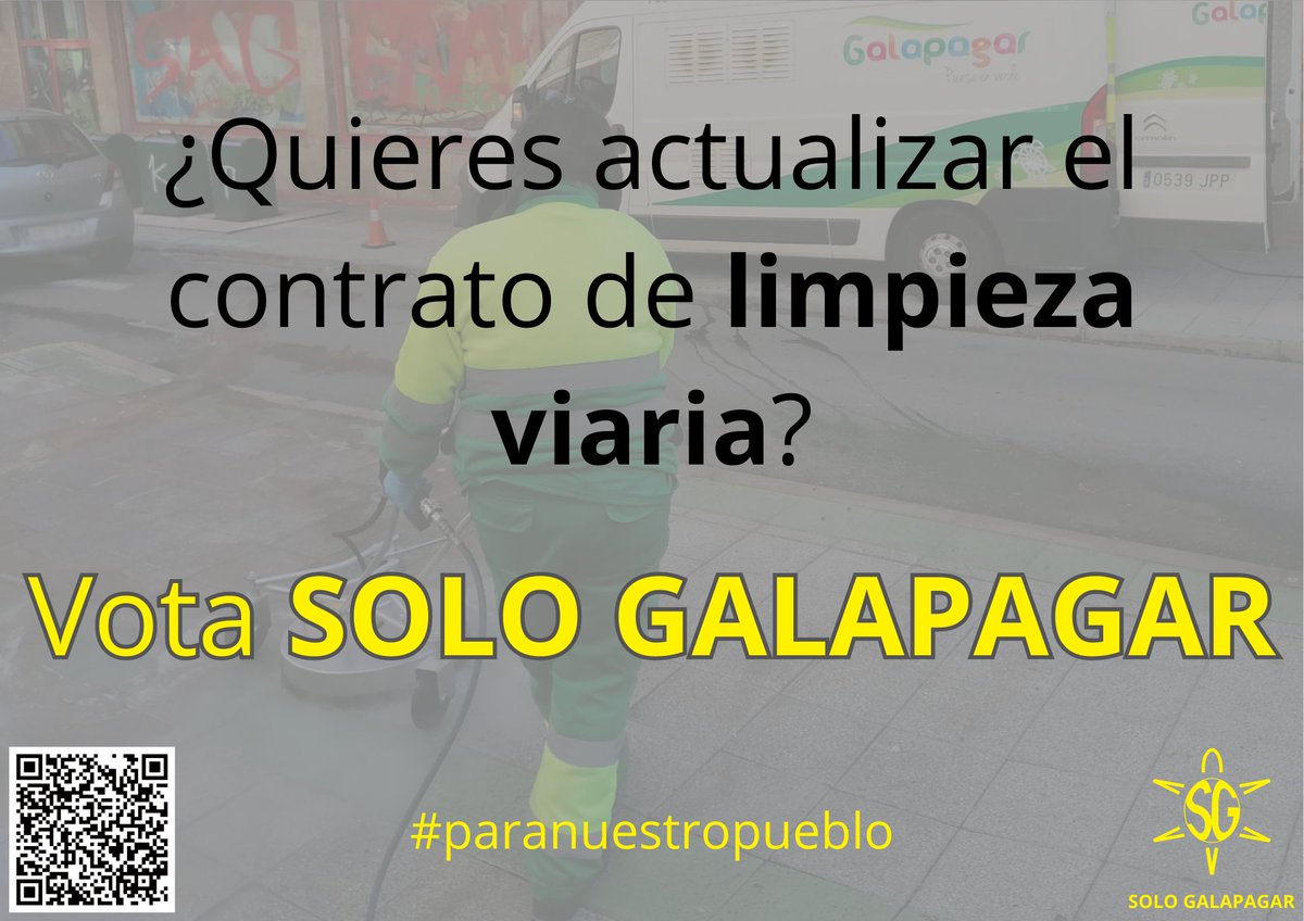 Vota SOLO GALAPAGAR si #paranuestropueblo quieres adecuar el contrato de limpieza a las necesidades actuales y los nuevos requerimientos medioambientales.