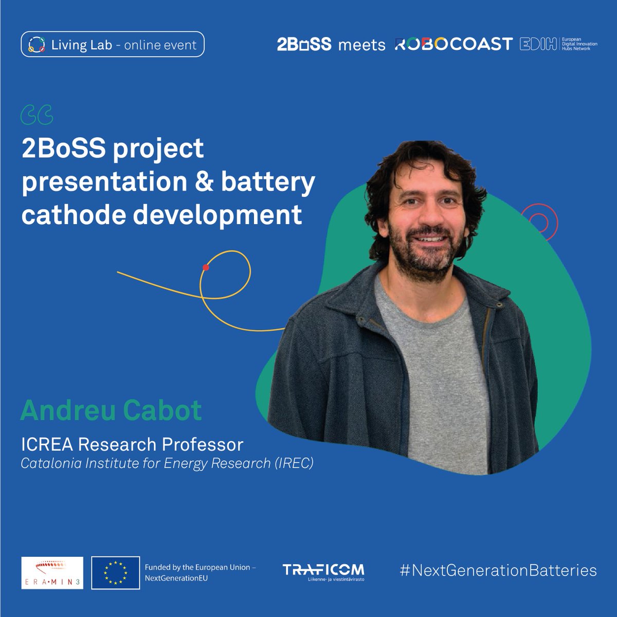 2BoSSProject's tweet photo. It could not be any other way: Andreu Cabot will be joining our panel of experts at our upcoming event #SSB23✨. As leader of the 2BoSS project, he will be presenting the project and sharing insights on the latest developments in the #battery #cathode development ⚙️ https://t.co/fmgsSKk6LZ