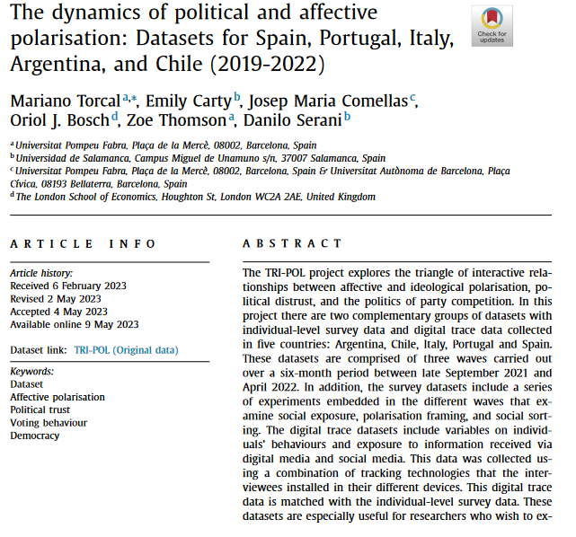 Open science is the only way forward!

Lead by <a href="/MarianoTorcal/">Mariano Torcal</a>, we have published what might potentially be the very first  𝗼𝗽𝗲𝗻 𝗮𝗰𝗰𝗲𝘀𝘀 longitudinal and cross-national dataset combining surveys and web tracking data.

An invaluable resource 🧵

sciencedirect.com/science/articl…