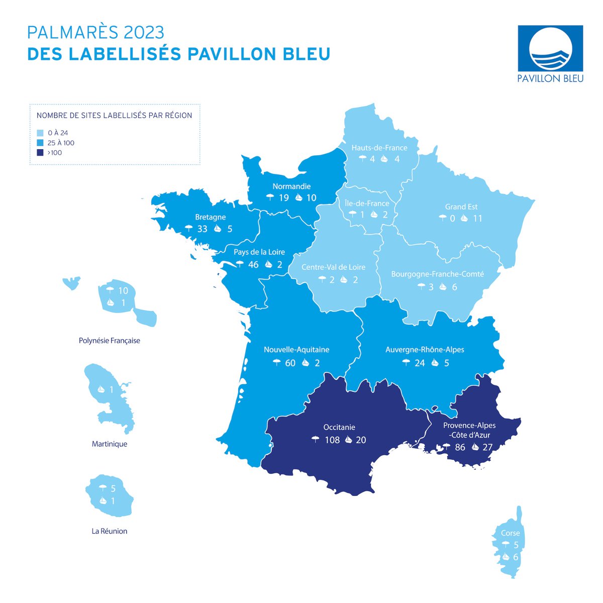 Le Pavillon Bleu et <a href="/Teragir/">Teragir</a> sont fiers de vous faire découvrir le palmarès 2023 !

⛵🏖 Cette année, 511 sites obtiennent la labellisation avec 406 plages et 105 ports en France métropolitaine et ultramarine.

Consultez le palmarès sur pavillonbleu.org.