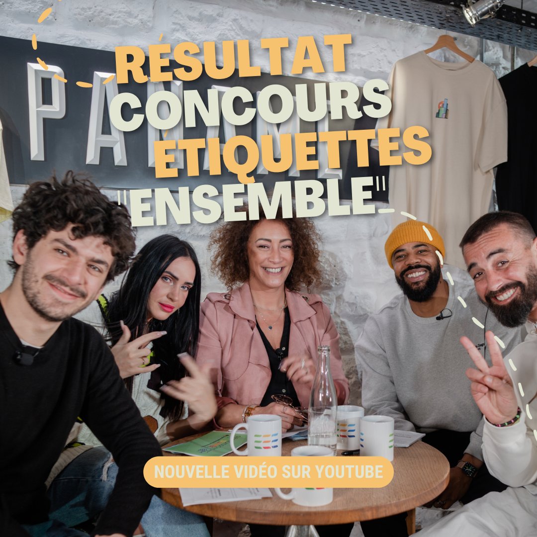 Nouvelle vidéo YouTube ! Découvrez les résultats du concours d'étiquettes pour notre nouveau t-shirt ! 🏆 Avec Juliette Fievet , Louis Chappey , Niki Zsurikova , Julien Paris, Ludovic Sylvestre ! 🎉👕 [youtu.be/vdwpbnehxv4]💫 🎥/📸: Kim Julien #Ensemble #RésultatsConcours