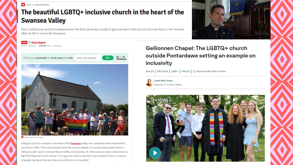 NEWS: Gellionnen Chapel makes the headlines for LGBTQ inclusion 🏳️‍🌈🏳️‍⚧️💒

@capelgellionnen has made the headlines in the Welsh media this month.

Read the full story here: unitarian.org.uk/2023/05/24/gel…

#RadicalCommunity #RadicalSpirituality #TheUnitarians #WeddingsWednesday