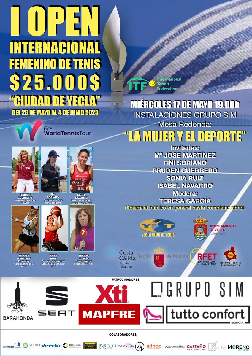 Este domingo da comienzo el I Open Internacional Femenino de Tenis “Ciudad de Yecla”.

yecla.es/agenda/i-open-…