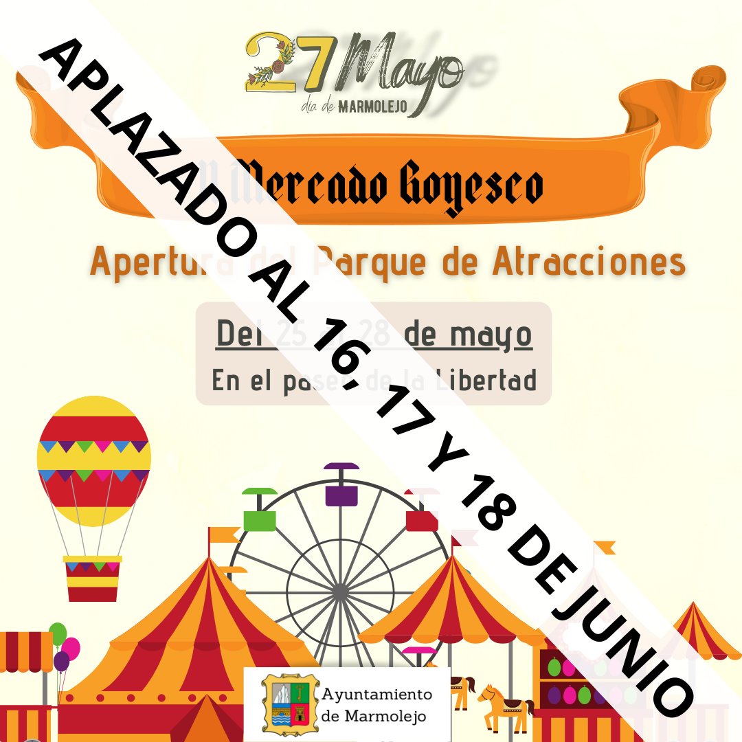 🌧P̲o̲r̲ ̲r̲a̲z̲o̲n̲e̲s̲ ̲m̲e̲t̲e̲o̲r̲o̲l̲ó̲g̲i̲c̲a̲s̲, el 𝐌𝐞𝐫𝐜𝐚𝐝𝐨 𝐆𝐨𝐲𝐞𝐬𝐜𝐨 𝐲 𝐞𝐥 𝐏𝐚𝐫𝐪𝐮𝐞 𝐝𝐞 𝐚𝐭𝐫𝐚𝐜𝐜𝐢𝐨𝐧𝐞𝐬 𝐝𝐞 𝐥𝐚𝐬 𝐅𝐢𝐞𝐬𝐭𝐚𝐬 𝐝𝐞𝐥 𝟐𝟕 𝐝𝐞 𝐦𝐚𝐲𝐨 𝐬𝐞 𝐚𝐩𝐥𝐚𝐳𝐚 𝐚𝐥 𝐟𝐢𝐧 𝐝𝐞 𝐬𝐞𝐦𝐚𝐧𝐚 𝐝𝐞𝐥 𝟏𝟔, 𝟏𝟕 𝐲 𝟏𝟖 𝐝𝐞 𝐣𝐮𝐧𝐢𝐨