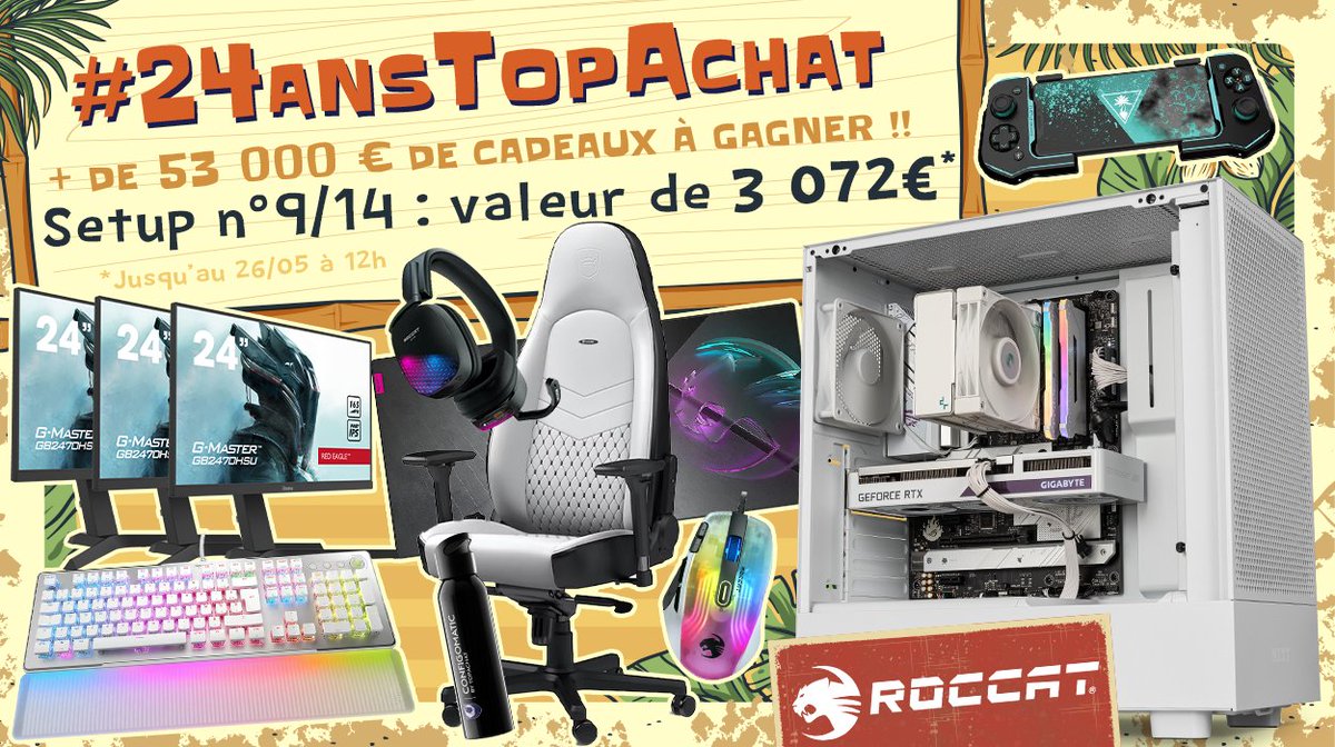 🎁 #26AnsTopAchat (@topachat) on Twitter photo Concours 🎁 #24AnsTopAchat
🔥 + de 53 000 € de cadeaux à gagner ! 🔥
C'est parti pour le #Setup9 de 3072 € !
Pour participer
☑ #RT ce tweet
☑ Follow <a href="/TopAchat/">TopAchat #JeuConfigo</a>
Participe aussi sur TikTok / Discord / Insta / Facebook
topachat.com/p/content/conc…
🍀 TAS le 26/05 à 12h Concours 🎁 #24AnsTopAchat
🔥 + de 53 000 € de cadeaux à gagner ! 🔥
C'est parti pour le #Setup9 de 3072 € !
Pour participer
☑ #RT ce tweet
☑ Follow <a href="/TopAchat/">TopAchat #JeuConfigo</a>
Participe aussi sur TikTok / Discord / Insta / Facebook
topachat.com/p/content/conc…
🍀 TAS le 26/05 à 12h
