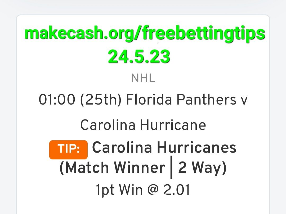 🏒 Ice Hockey Betting Tip 24.5.23 🏒 

🤑 FREE BETTING TIPS >>> makecash.org/freebettingtips

#bettingtips #bettingtipster #freebettingtips #betting #gambling #sportsbetting #icehockeyfans #icehockey #icehockeybets #icehockeybetting #icehockeytips #nhl #nhlhockey #carolinahurricanes