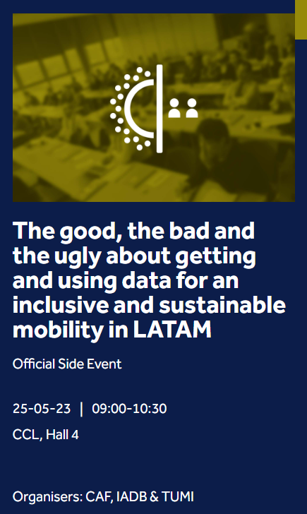 📢Don't miss tomorrow's event at #ITF23 Leipzig! Explore data for inclusive and sustainable mobility in LATAM. Learn about data challenges and its impact on decision-making. Organized by TUMI Data, <a href="/AgendaCAF/">CAF</a>  &amp; <a href="/the_IDB/">Inter-American Development Bank</a>. More info 👉 summit.itf-oecd.org/2023/summit-pr…