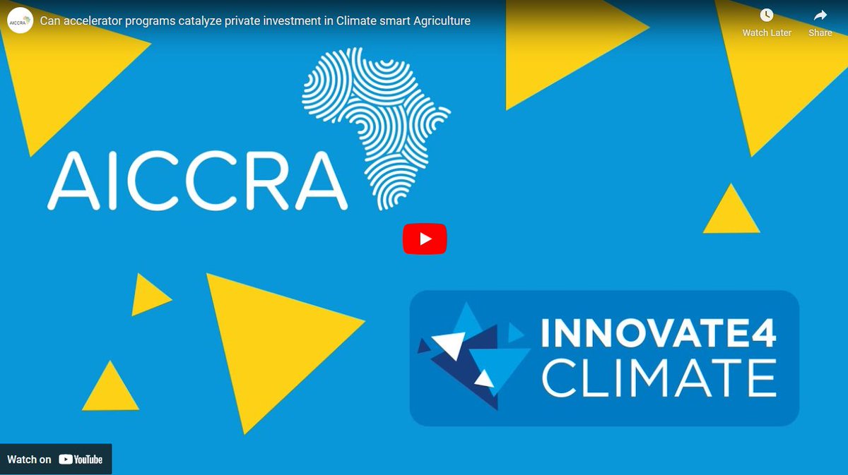 Catalyzing private finance is imperative in closing the funding gap for #ClimateAction. Nowhere is this more apparent than in #agriculture &amp; food systems. 

🌍 Watch our #Innovate4Climate session from 2022 for lessons from AICCRA's work in Southern Africa: bit.ly/3MwR8iP
