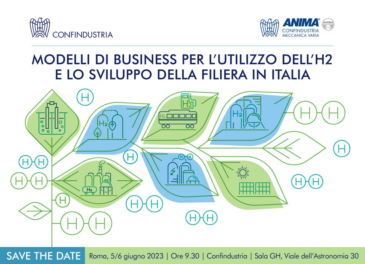 Tra gli obiettivi del PNRR e della Strategia nazionale ed europea dell’idrogeno c'è la creazione di una filiera #idrogeno in Italia.
Ne parleremo a Roma il 5-6 giugno con <a href="/Confindustria/">Confindustria</a>, presentando
Modelli di business basati su casi reali di aziende
➡️anima.it/?sec=56128&inf…