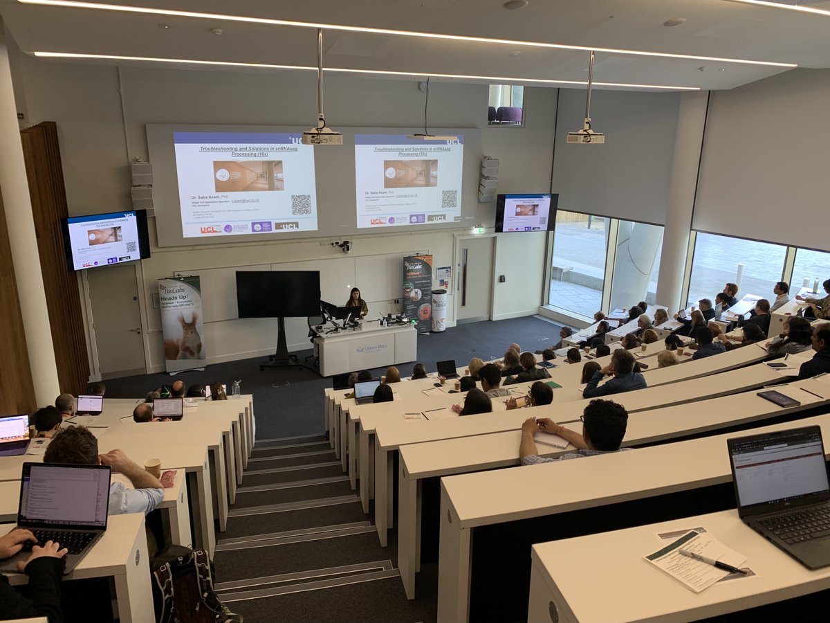 GenomicsLondon's tweet photo. Tony, Paola and Saba from @uclgenomics starting the day by sharing their experience and providing advice on best practices to sequence FFPE and single cell samples https://t.co/fpQ8OmFN0a