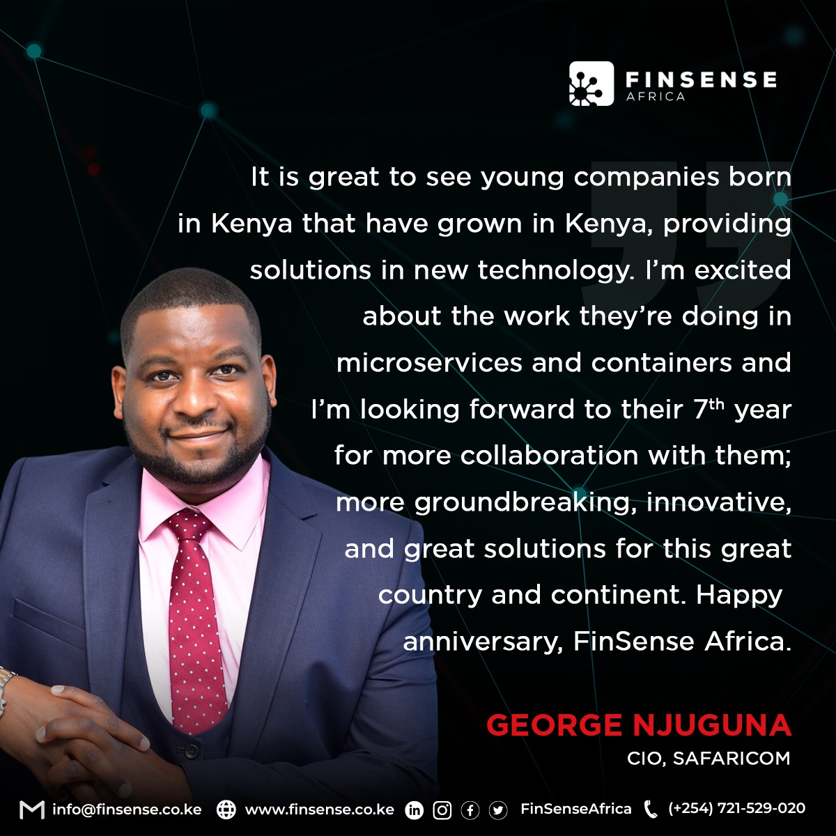 FinSenseAfrica's tweet photo. Thank you for your kind words George Njuguna 🤝

We appreciate your support.

When the ecosystem comes out to support you, you have only growth and impact ahead of you 🚀

#teamfinsense #fintech #kenya #fintechrevolution #anniversarycelebration #growth #thankyou https://t.co/XxDk49mwJj