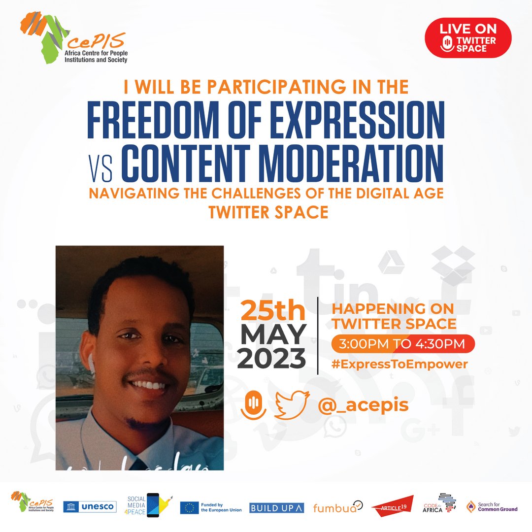 Hi, Iam Mohamed abdi 
I am supporting the
#ExpressToEmpower
campaign
by
@_acepis
and will be joining their Twitter Space on
Thursday, 25th May 2023,
Time: 3:00p – 4:30pm;
Place: On @_acepis
on Twitter.