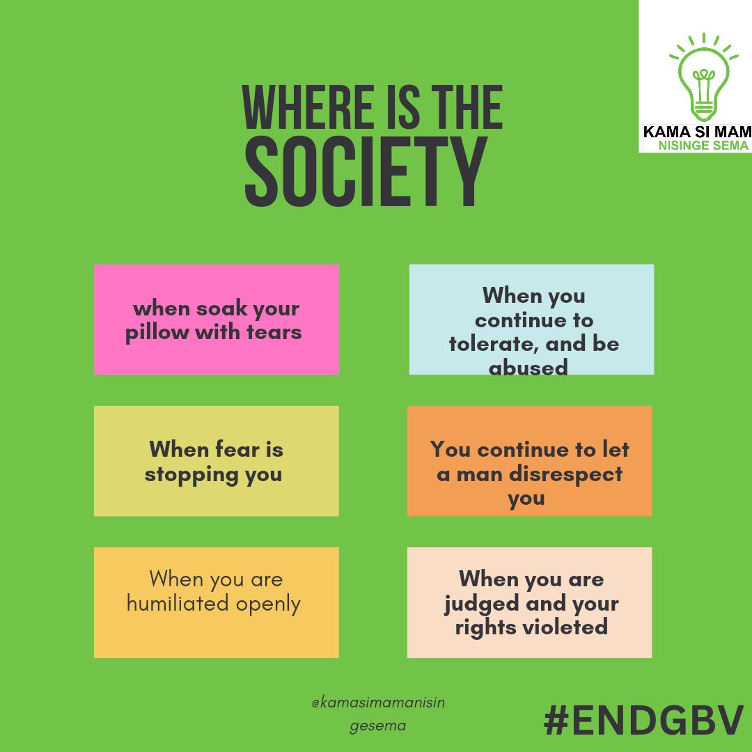 WHERE IS THE SOCIETY?
GBV : abuse of power that inflicts harm on the survivor. It may be physical, emotional, or sexual in nature involving rape, assault, sexual abuse, or intimate partner violence. #EndGBV #embracequity