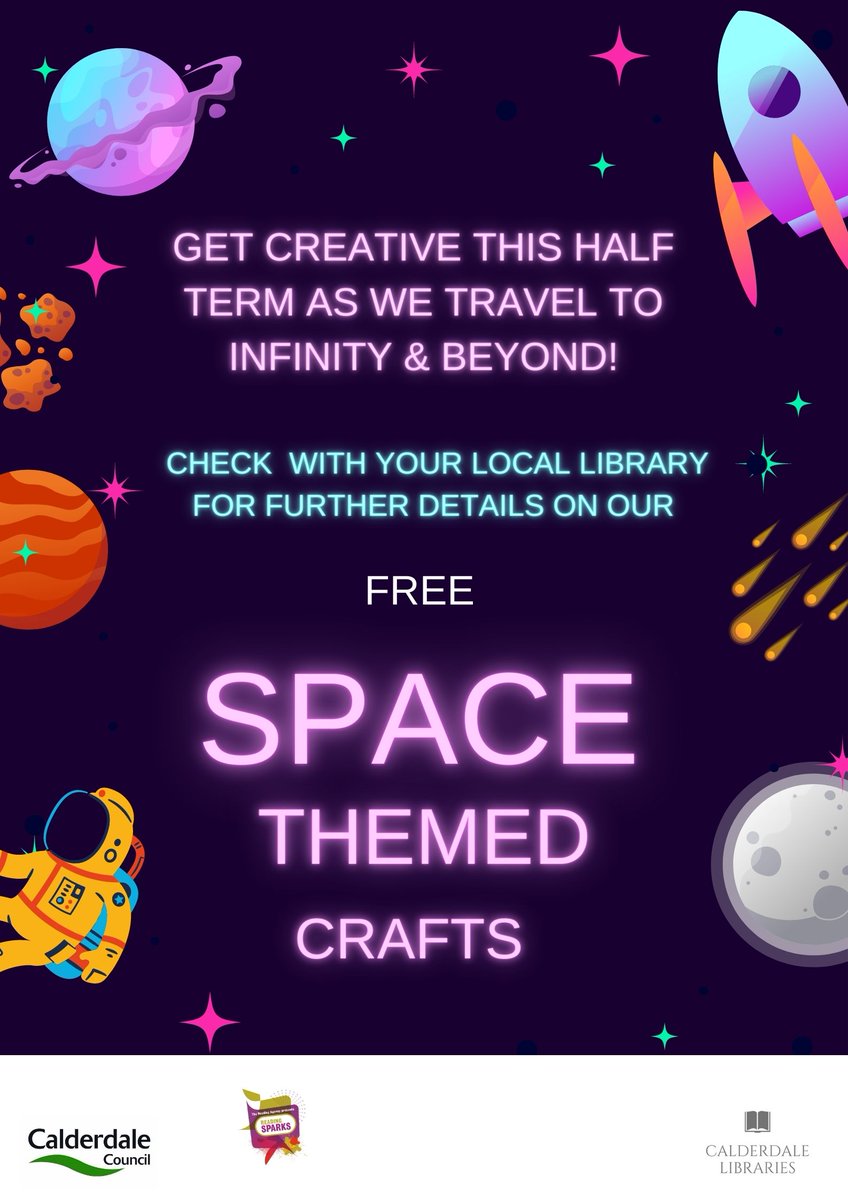 Space travel can become a reality this half term, we have virtual reality workshops, a mobile planetarium &amp; interactive story walks  ticketsource.co.uk/calderdalelibr…
Check with your local library for space themed craft activities, your journey as an apprentice astronaut starts here!
