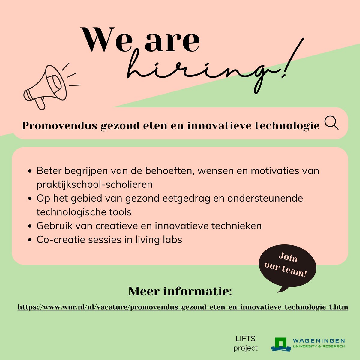 Sanne Raghoebar (@sanneraghoebar) on Twitter photo We are hiring 📣
Vacature voor een PhD positie binnen het mooie LIFTS project! Het team van (co)promotoren bestaat uit <a href="/EllenvanKleef/">Ellen van Kleef</a> , <a href="/mo_mars/">Monica Mars</a> en mijzelf.
wur.nl/nl/vacature/pr…
#jobopening #praktijkonderwijs #empowerment #healthyhabits #vacature #phd We are hiring 📣
Vacature voor een PhD positie binnen het mooie LIFTS project! Het team van (co)promotoren bestaat uit <a href="/EllenvanKleef/">Ellen van Kleef</a> , <a href="/mo_mars/">Monica Mars</a> en mijzelf.
wur.nl/nl/vacature/pr…
#jobopening #praktijkonderwijs #empowerment #healthyhabits #vacature #phd
