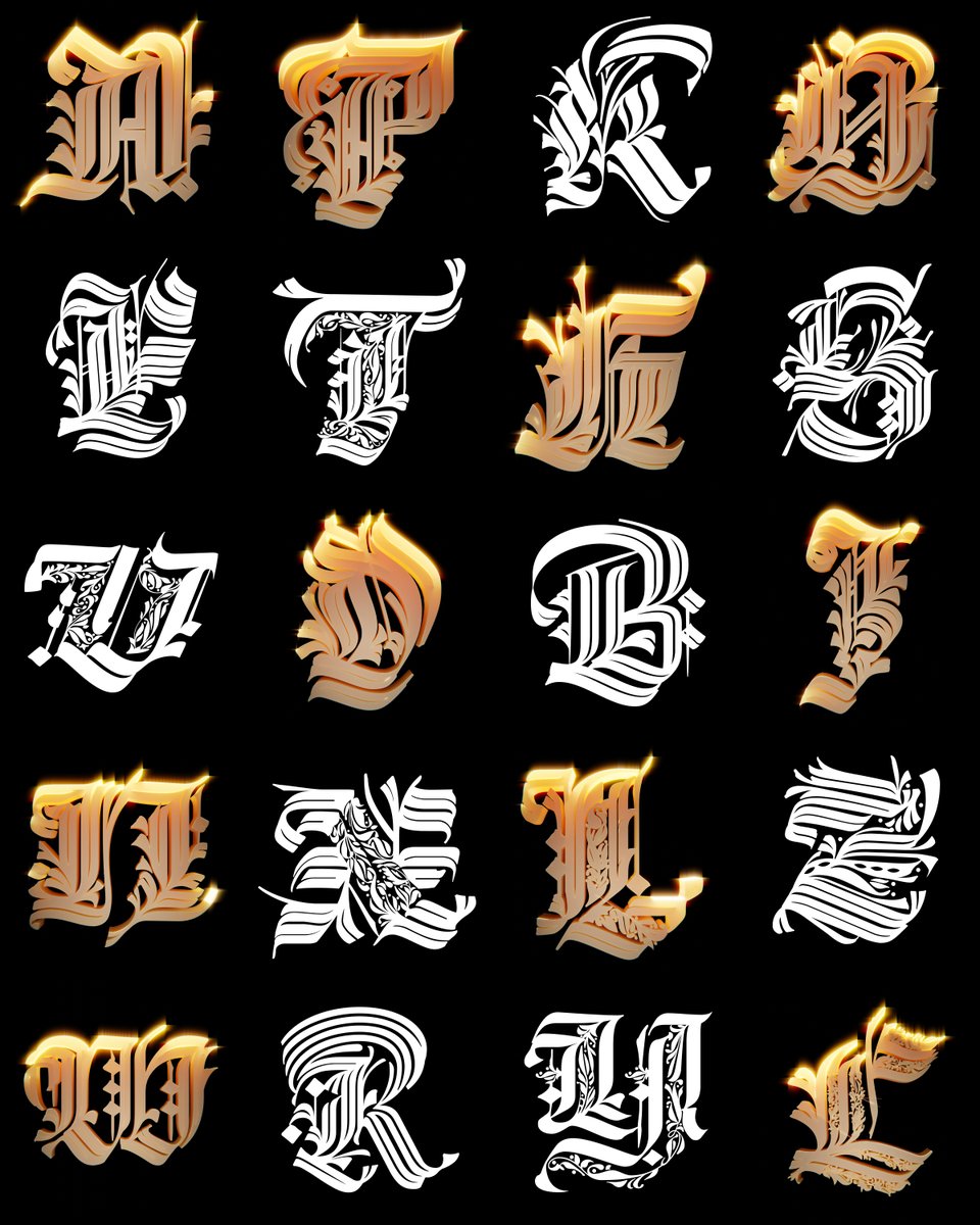 teatzing's tweet image. A few letters preview of this year #36DaysOfType . I had quite some fun tracing the letters with a flat brush, vectorising them and exploring 3d render. #calligraphy #lettering #illustration #typography #letter #alphabet #preview