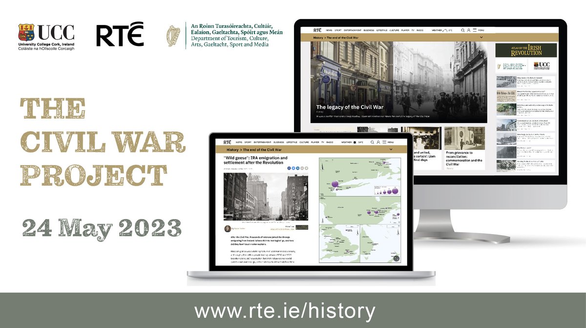 Launched Today! The final index in the @UCC & @rte #CivilWar Project. rte.ie/history/the-en… Maps & articles by Diarmaid Ferriter, Gavin Foster, Brian Hanley, Gerard Shannon, Síobhra Aiken & Eve Morrison explore the end of the Civil War and its legacies. @DeptCulturelRL