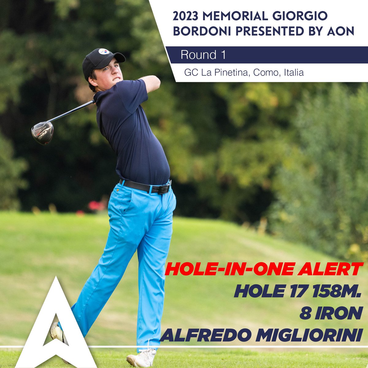 🚨⛳️Hole-in-One Alert during Round 1.

🇮🇹Alfredo Migliorini  on hole 17 with a 8 iron from 158 meters👏🏻🍾

📸 Alps Tour Golf 

#2023AlpsTourSeason 
#raisinggolfstars 
#risinggolfstars