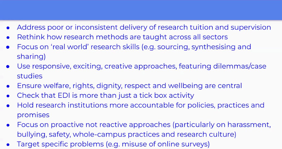 'I couldn't bear research methods! It was the most boring thing' - @DrPetra.

We need to make training engaging, creative, ongoing, and to focus on 'real world' research skills. Welfare and equity must be central, not a tick box. and institutions must be accountable. #UKRIOevents