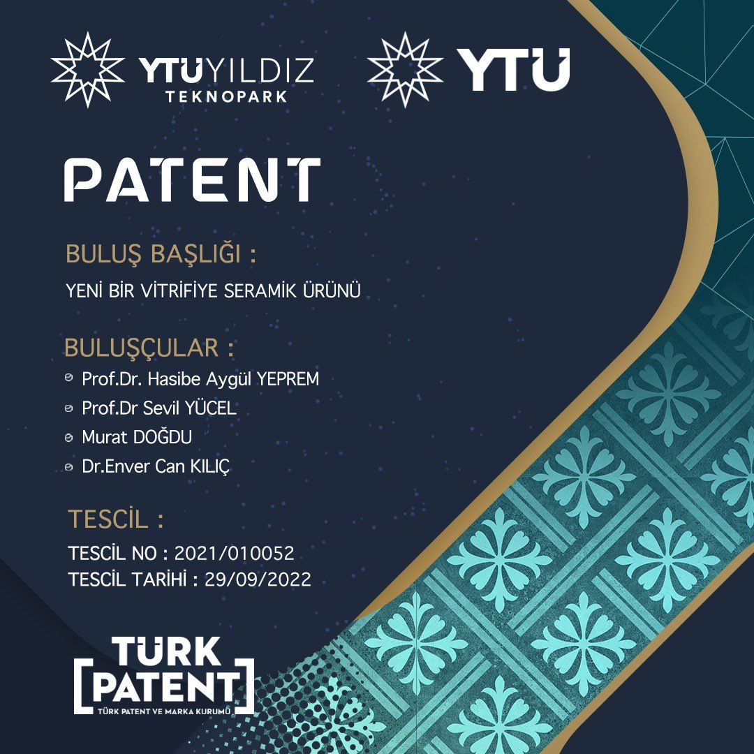 Yıldız TTO (@yildiztto) on Twitter photo Patent Tescili🎖️
2021/010052 numaralı "YENİ BİR VİTRİFİYE SERAMİK ÜRÜNÜ" başlıklı buluşumuz <a href="/TURKPATENT/">Türk Patent ve Marka Kurumu</a> tarafından tescillendi.
Buluşçularımızı tebrik ederiz!👏
#ArgeDeLiderYTÜ Patent Tescili🎖️
2021/010052 numaralı "YENİ BİR VİTRİFİYE SERAMİK ÜRÜNÜ" başlıklı buluşumuz <a href="/TURKPATENT/">Türk Patent ve Marka Kurumu</a> tarafından tescillendi.
Buluşçularımızı tebrik ederiz!👏
#ArgeDeLiderYTÜ