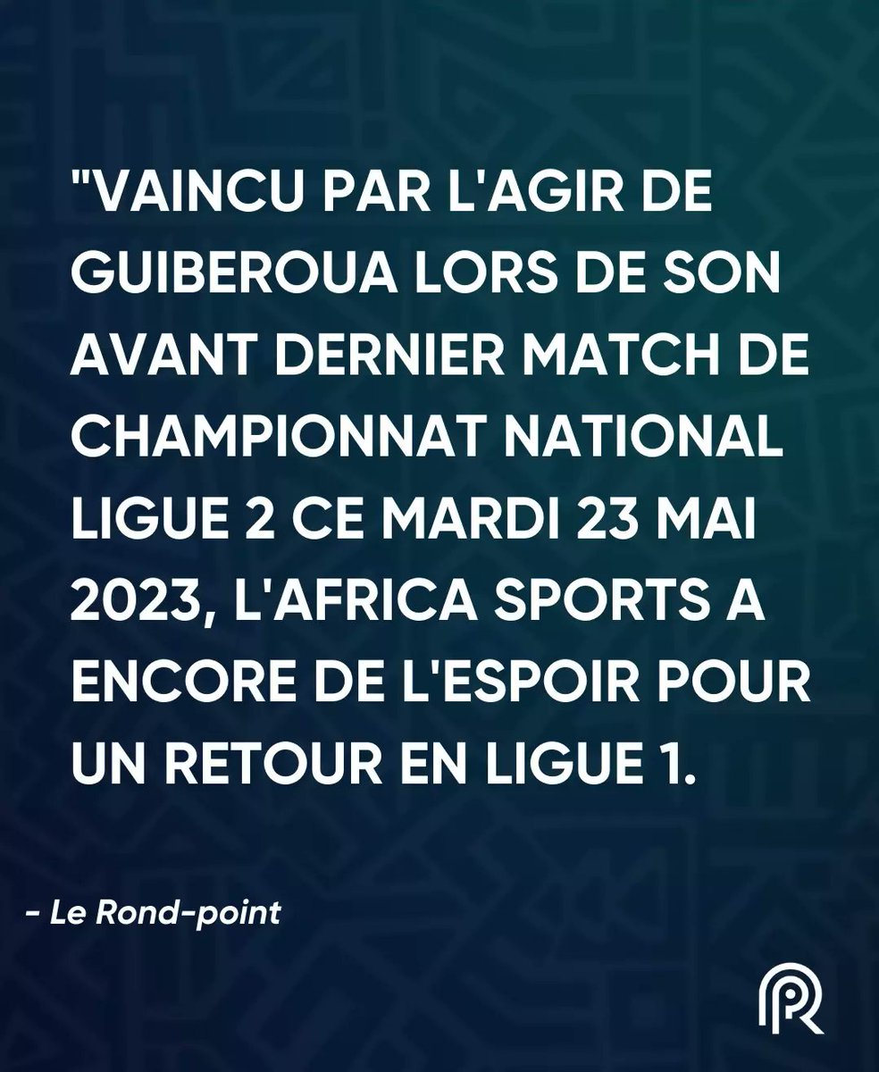 Hier Mardi 23 Mai au Stade Robert Champroux de Marcory, l'Africa Sports a été battu par l'Agir de Guibéroua en championnat national 
de ligue 2. 

Pensez-vous que l'Africa sera de retour en ligue 1 ? 

#Sport #LigueIvoirienne #AfricaSports #LeRondPoint