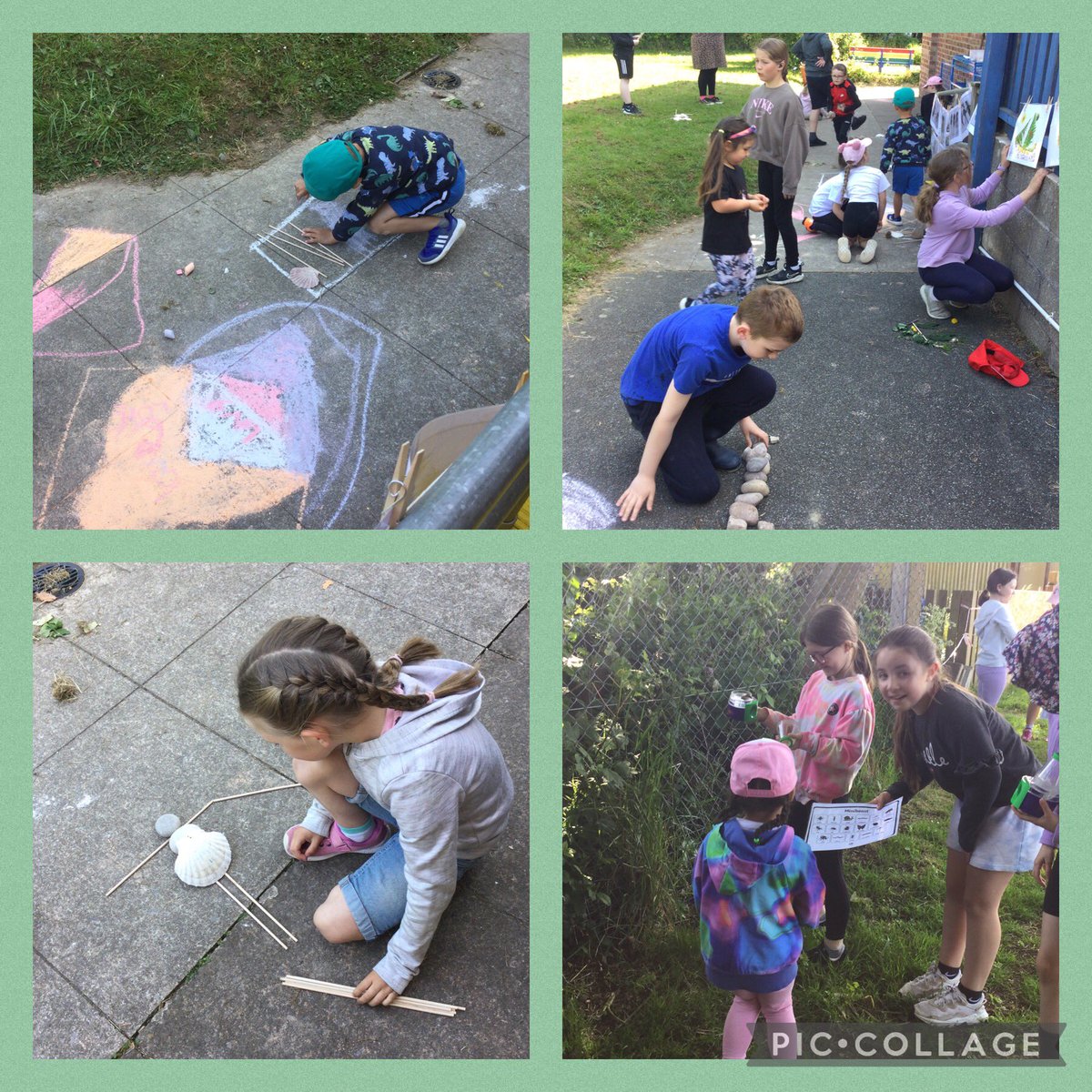HNSFishguard's tweet photo. Rydyn niβn cael llawer o hwyl heddiw achos rydyn niβn cymryd rhan yn Outdoor Classroom Day. We are all enjoying working outside today #dysguawyragored #wellbeing #Mindfulness #languagegames #minibeasthunt #creativity #denbuilding https://t.co/G9bSdlrYwa