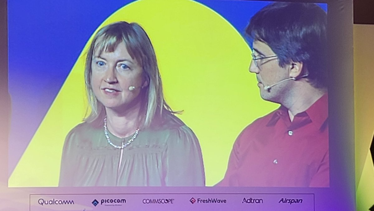 PeterClaydon's tweet image. Vicki Messer of @PicocomT and    Andrei Radulescu of @Qualcomm on a panel at #SCWS discussing a use case driven roadmap for #OpenRAN.